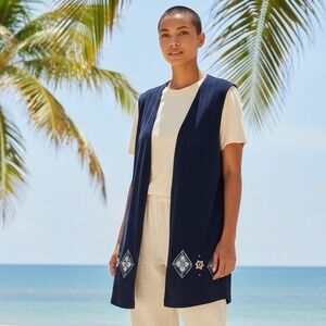 Chad's Place‎ Navy Blue Diamond Floral Sleeveless Vest Top Women 14P